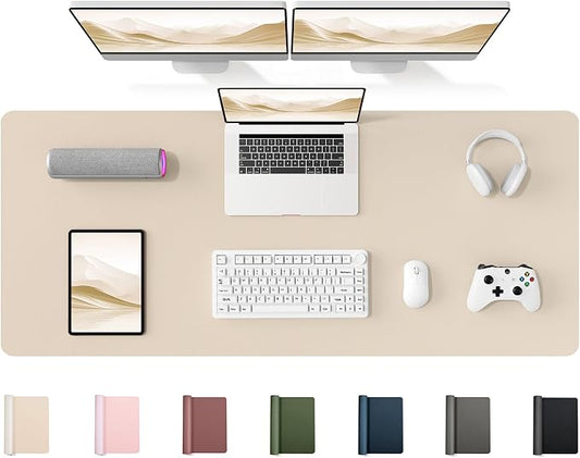 YSAGi 55" x 17" Large PU Leather Desk Mat for Keyboard and Mouse - Waterproof Non-Slip Desk Pad Protector for Office, Home, Writing Desk, Beige