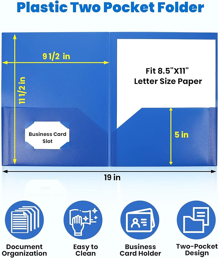 SUNEE Folders with Pockets (6 Pack, Assorted Colors), Plastic Folders with Pocket, Poly Folder for Documents Letter Size, 2 Pocket Folder for Kids, Home, School, Office