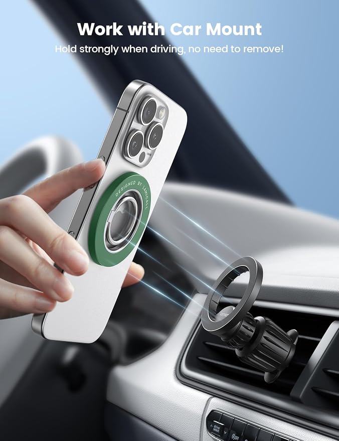 Lamicall Magnetic Phone Grip for MagSafe Accessories, Strong Magnet Ring | 360° Rotation, 1s Snap Finger Hand Holder, Stand Kickstand for iPhone 17 16 15 14 13 12 Pro Max Air, Green Mag Safe Decor