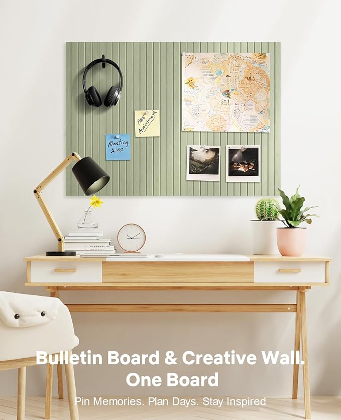 Cork Bulletin Board Tiles, Office Pin Board | 48" x 36" Large Wall Panels for Office, Dorm, Room and Desk Decor (Sage Green)