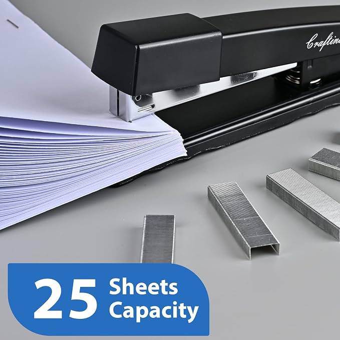 Metal Desktop Stapler - 25 Sheet Capacity, Heavy Duty, Black, with 2000 Staples & Remover, Office Use, 6 Pack