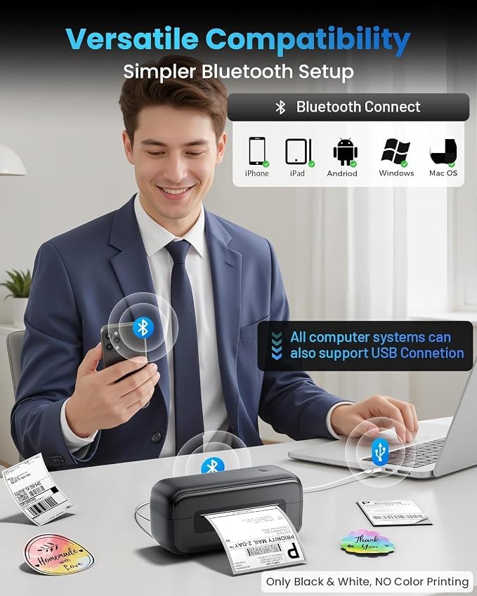 Phomemo 246SBT Shipping Label Printer- 4x6 Bluetooth Thermal Printer, Black | Thermal Address Label Printer for Small Business,Barcode Compatible with iPhone, Android, Windows, Mac, Shopify, USPS