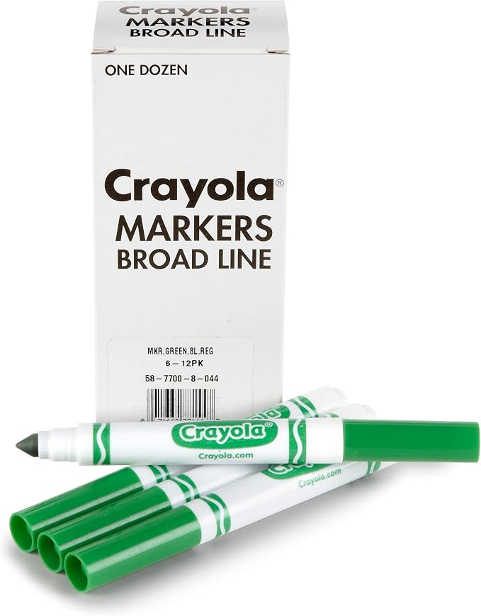 Crayola Broad Line Markers - Green (12ct), Markers for Kids, Bulk School Supplies for Teachers, Nontoxic, Marker Refill with Reusable Box