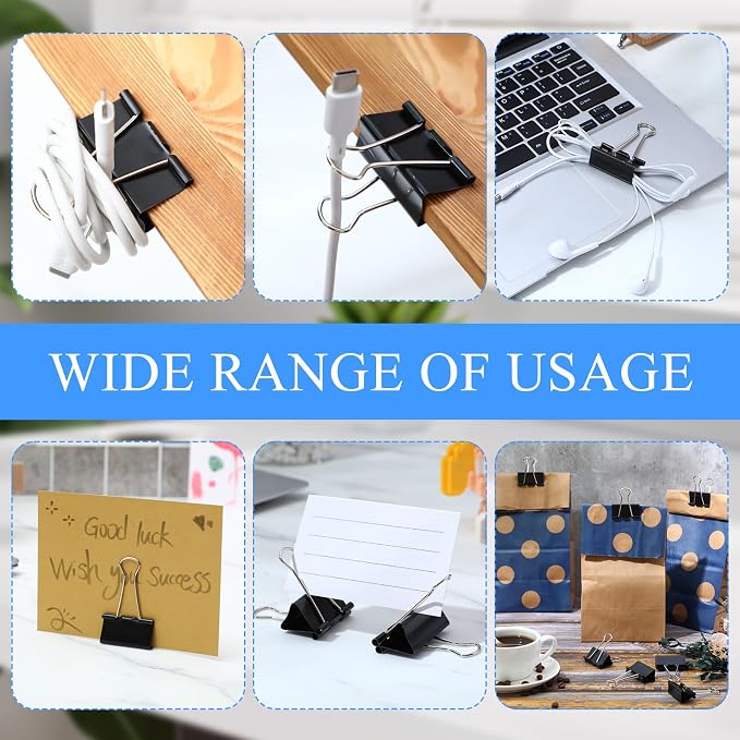 Jetec 500 Pcs Black 1.6 Inch Binder Clip Paper Clamp Metal Paper Clip | for Teachers Students Classroom Business Office and School Office Supplies