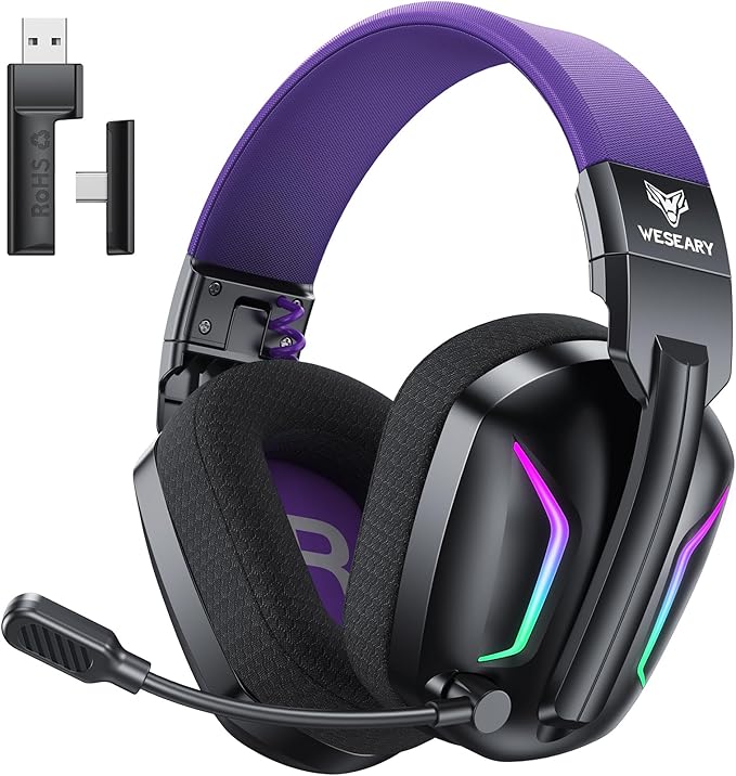 Wireless Gaming Headset for PS5, PS4, PC, Laptop, Mac & Switch, Dual Low-Latency 2.4GHz USB/Type-C, Bluetooth Gaming Headphones with ENC Mic for Gamecube Accessories,3D Stereo,Colorful Light