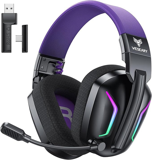 Wireless Gaming Headset for PS5, PS4, PC, Laptop, Mac & Switch, Dual Low-Latency 2.4GHz USB/Type-C, Bluetooth Gaming Headphones with ENC Mic for Gamecube Accessories,3D Stereo,Colorful Light