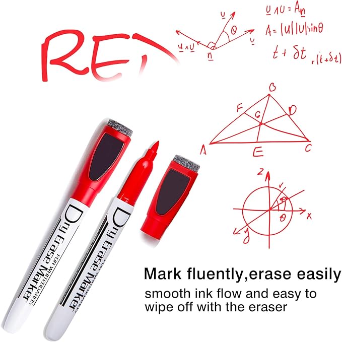 Volcanics Magnetic Dry Erase Markers With Eraser Low Odor Fine Tip Whiteboard Markers White Board Pens Pack of 90,10 Colors for Office