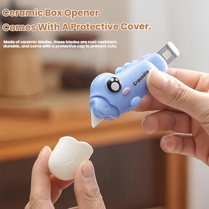 2-in-1 Ceramic Box Cutter & Bottle Opener, Mini, Cute, Box Opener, Built-In Magnetic, Small Box Cutter, safety Package Opener with Protective Cover for Packages, Letters, Office, Home
