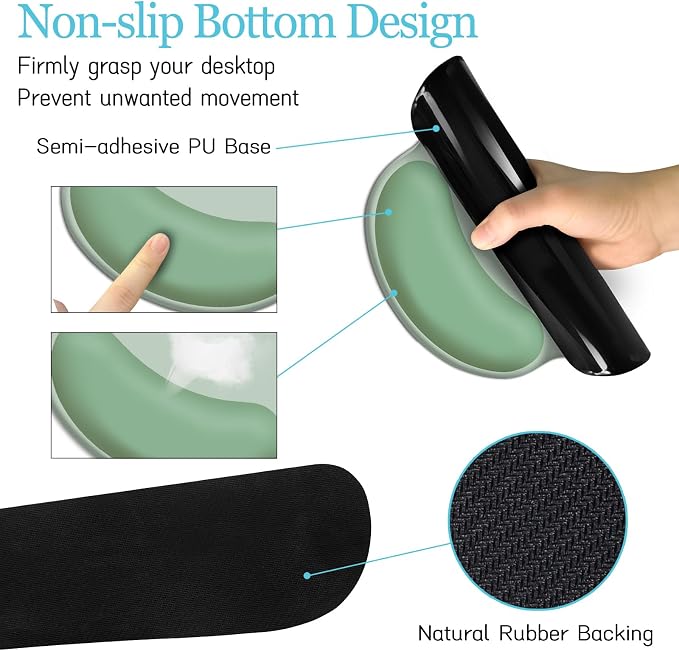 LIMKRIAN Sage Green Mouse Pad Set, XXL Desk Matt for Desktop Decor | Ergonomic Keyboard Support & Coaster, Mouse Pad with Gel Wrist Rest for Pain Relief, Home Office Gaming Accessories Gifts