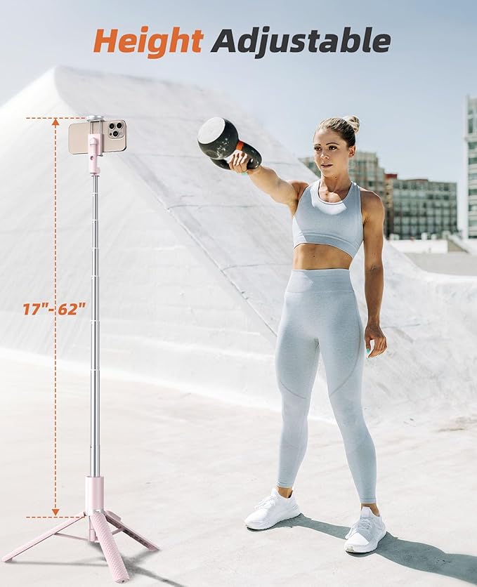 Phone Tripod & Selfie Stick with Remote, Portable, Lightweight for Video Recording Vlog, Extendable Travel Tripod Stand Compatible with iPhone Android, Pink, 62"