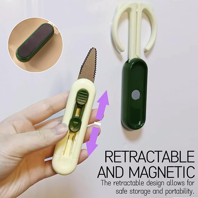 Magnetic Scissors and Box Cutter Set - Retractable Utility Knife with Serrated Blade, Non-Stick Fluorine Coating, Safe and Always Handy for Kitchen and Office Use (Milk Green)