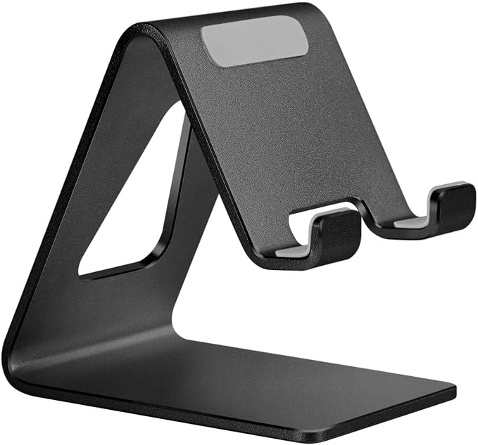 Aoviho Cell Phone Stand for Desk, Aluminum Phone Holder, Black | Built to Last, Hands-Free Viewing, Fits iPhone 17/16/15 Series & Samsung Galaxy, Ideal for Home & Office