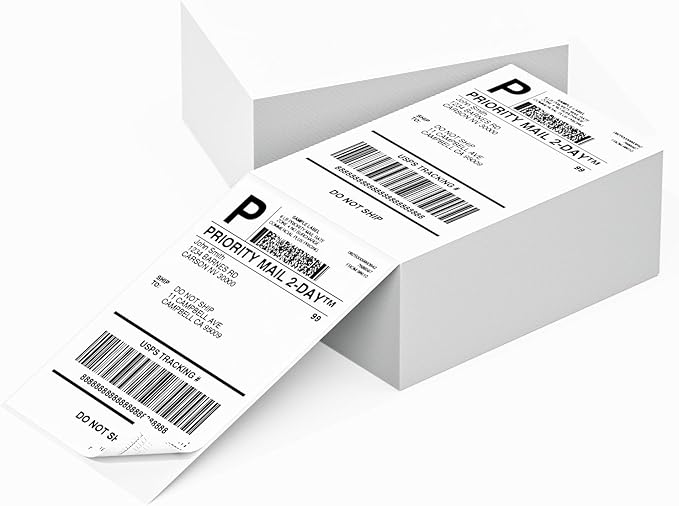 Phomemo Genuine 4X6 Thermal Shipping Label 1000 Labels per Stack - 4x6 FanFold Thermal Labels Compatible with Phomemo 241bt Shipping Label Printer, Strong Adhesive Shipping Labels, Commercial Grade