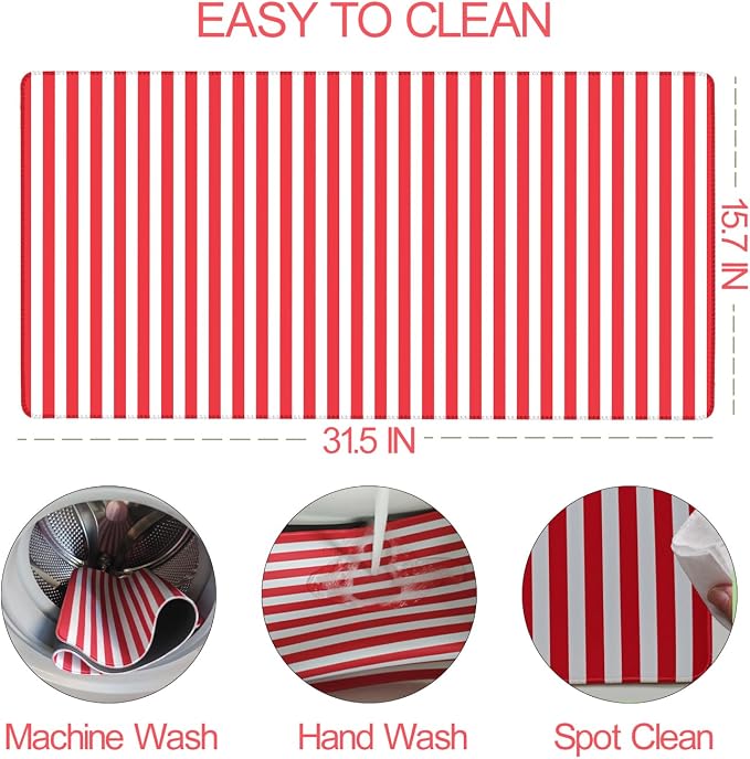 Red Striped Desk Mat Cute Pastel XXL Large Gaming Mouse Pad Desk Pad Kawaii Cozy Aesthetic Keyboard Laptop Computer Mat Home Office Decor for Women