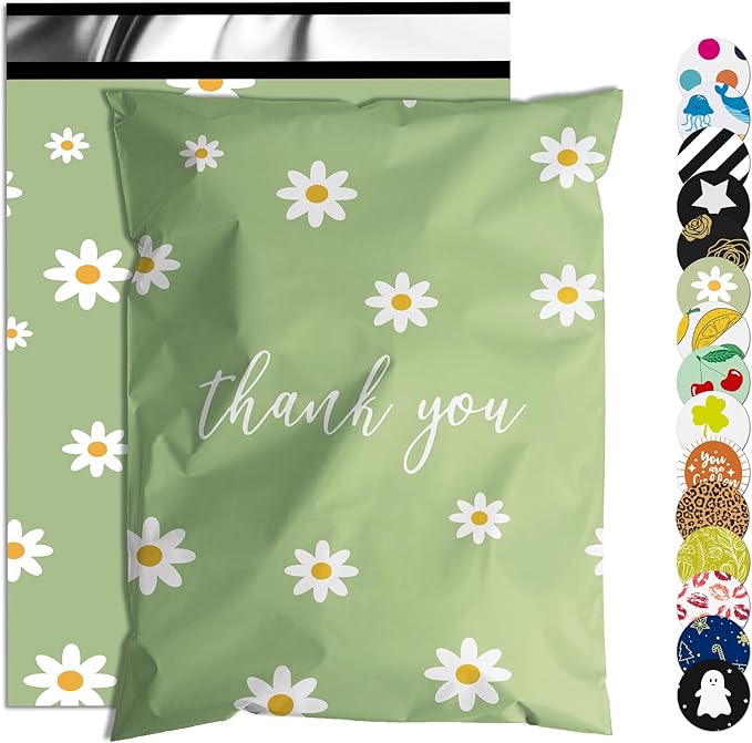 Thank You Poly Mailer 12x15.5 Inch 50 Pcs, Waterproof and Tear-Resistant Shipping Bags for Clothing, Cute Mailing Bags with Self-Seal, Chrysanthemum Printed Packaging Bags for Small Business
