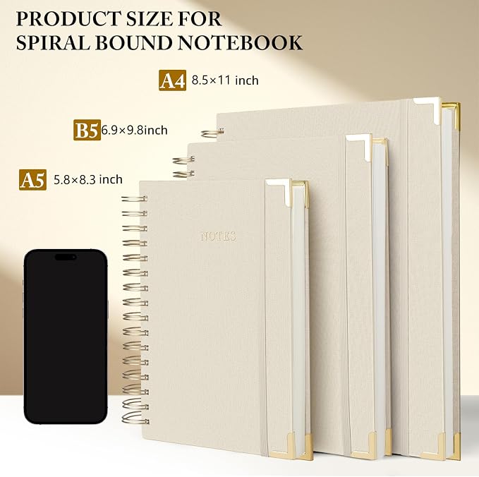 Spiral Notebook Journal, 328 Pages Linen Hardcover College Ruled Notebook, Lined Thick Journals for Women Men, A5 Thick Spiral Journal for Writing, 100GSM Paper, Cute Notebooks for Work School