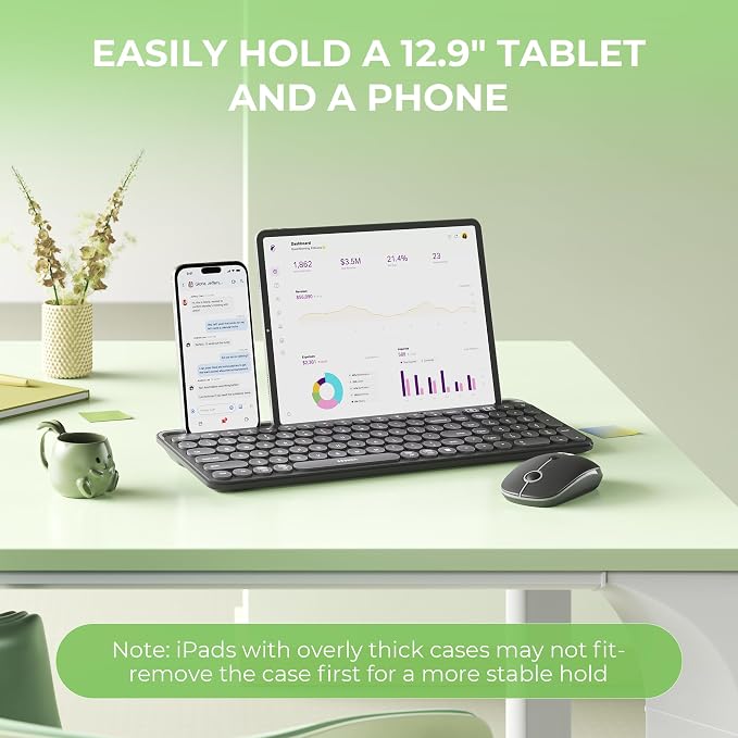 seenda CTU-301 Bluetooth Keyboard and Mouse Combo for iPad,Black | Bluetooth+2.4G combo with tablet holder, full-size keys and quiet clicks for iPad, iPhone, Mac, Windows and Android.