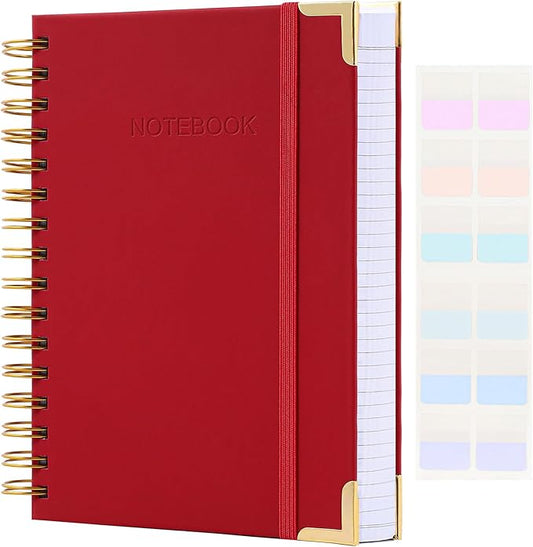 College Ruled Notebook, 300 Pages Spiral Notebook, Leather Hardcover Notebook Journal for Women Men, Lined Journal Notebook for Work School, Thick Paper Journaling Notebooks, Large B5 Notebook, Red