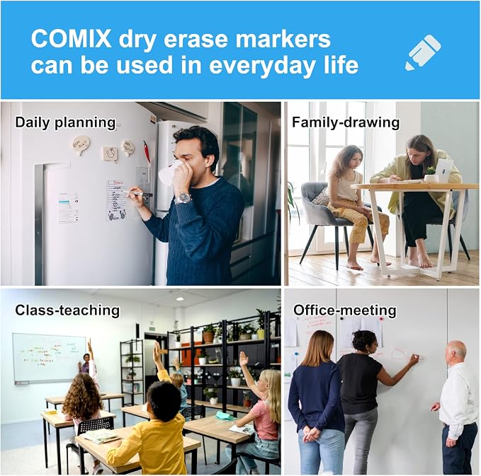 Comix Magnetic Dry Erase Markers, Whiteboard Markers, 36 Bulk 12 Colors | Fine Tip, with Eraser Cap, Low Odor, Value Pack, Suitable for Kid, Teacher, Classroom, Office, School Supplies