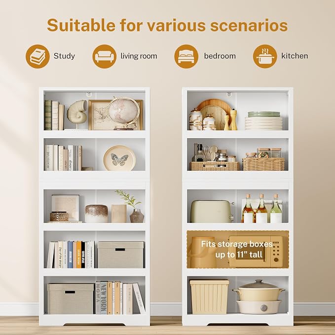 64.2" Bookcase, 5-Tier Open Bookshelves and Bookshelf, Freestanding Display Storage Shelves with Storage Cabinet for Bedroom, Living Room and Office