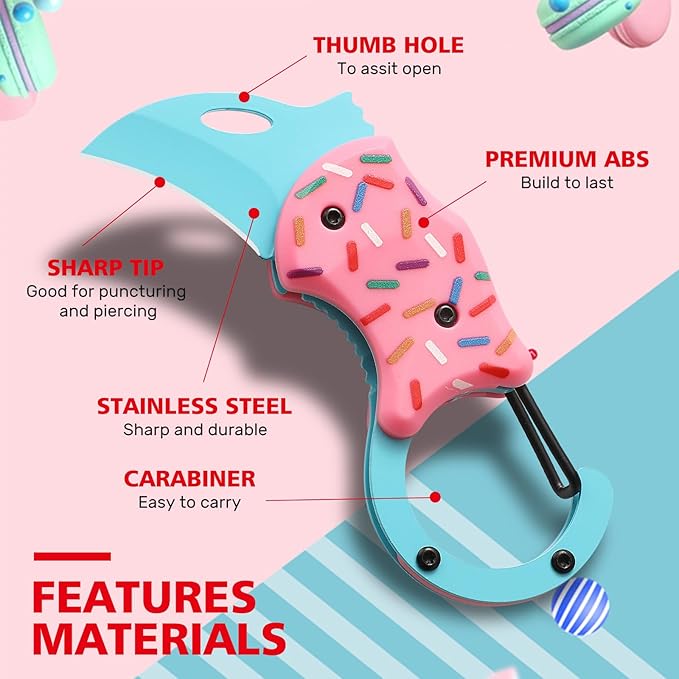 VIRENKNIFE Pink Pocket Knife for Women Men,Cool Folding Knife Box Cutter，Mini EDC Knives for Everyday Carry,Folding Utility Knife with Unique Donut Design,Ideal Gifts for Men and Women