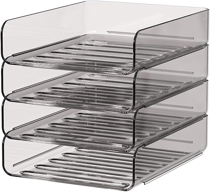 4-Tier Acrylic Paper Tray Organizer | Clear Stackable Desk Organizer for Documents, Letters, A4 Paper | Modern Office/Classroom/Home Organization,Brown