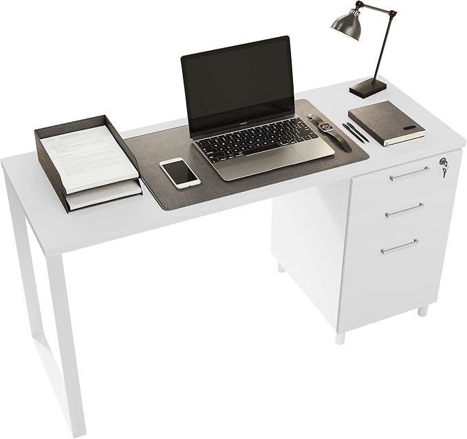 Modern Designs Milano Office Desk with 3 Locking Drawers, 48 Inch White Industrial Wood Desk with Filing Drawer and Storage, by Crafts and Comfort