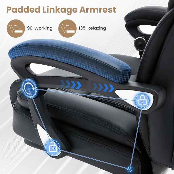 650lbs Big and Tall Office Chair Support for Heavy People,Reclining Executive Office Desk Chair with Foot Rest,Ergonomic High Back PU Leather Computer Chair with Adjustable Lumbar Support,Black