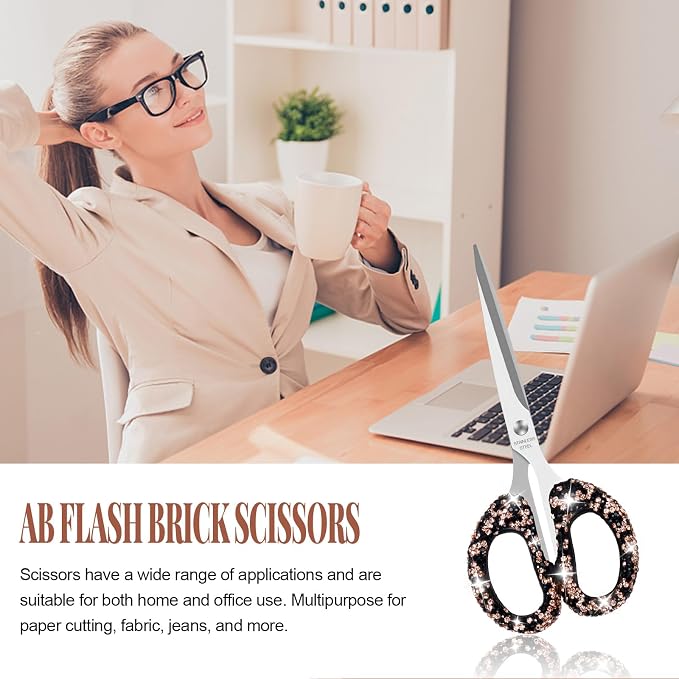MultiBey 6.3" Rhinestone Cute Scissors, Black Gold | Cute Sparkly Rhinestone Scissors with Stainless Steel Blades | Aesthetic Craft Shears for Scrapbooking, Journaling & Office