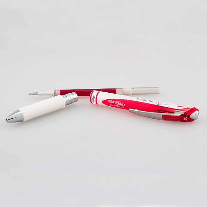 Pentel EnerGel Pearl Gel Pen, Needle Tip, 0.7mm, Red Ink | Retractable | Medium Line | 2-Pack