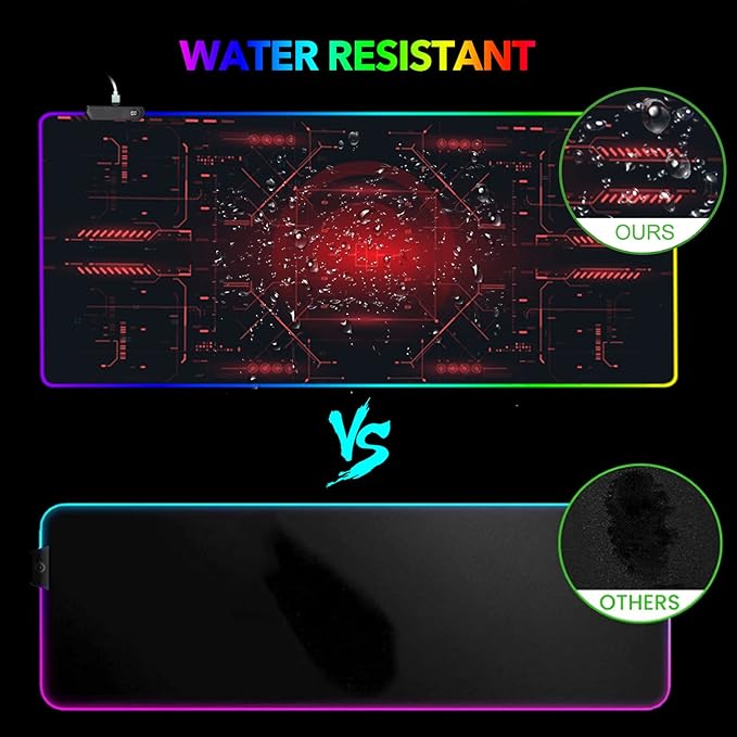 AIMSA Large Gaming Mouse Pad RGB, Keyboard Led Mousepad Extended 35.4 x 15.8 inch Non-Slip Rubber Base with 14 Lighting Modes Desk Mat, Red Circuit Board Motherboard