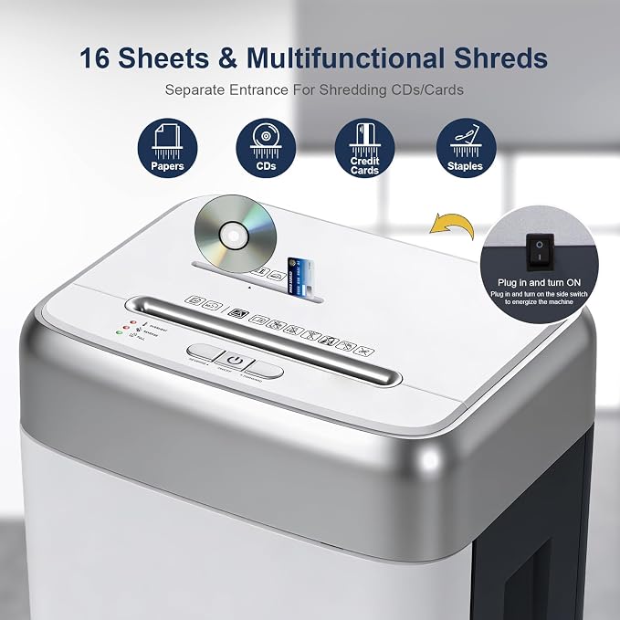 Wingwise 25 Sheets Paper Shredder Heavy Duty for Home Office | 60 Mins Runtime, P-4, 9.2 gal, Cross Cut, Shreds CDs & Credit Cards