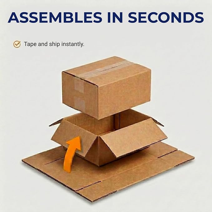 BOX USA 1293 Flat Corrugated Cardboard Box 12" L x 9" W x 3" H, Kraft, For Shipping, Packing and Moving (Pack of 25)