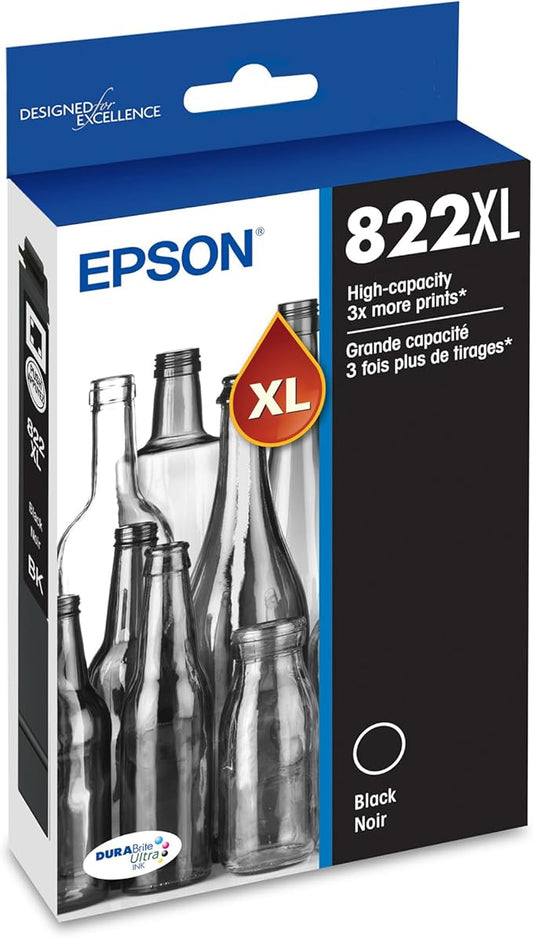 EPSON 822 DURABrite Ultra Ink High Capacity Black Cartridge (T822XL120-S) Works with WorkForce Pro WF-3820,3823, 4820, 4830, 4833, 4834