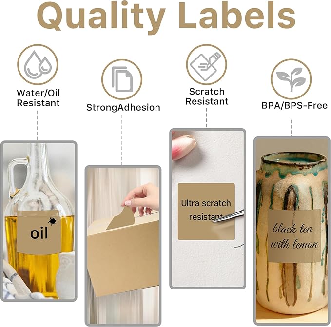 Square Thermal Label Sticker, 2"x2" Self-Adhesive Square Direct Thermal Label Stickers Brown, 500 Sheets/Roll