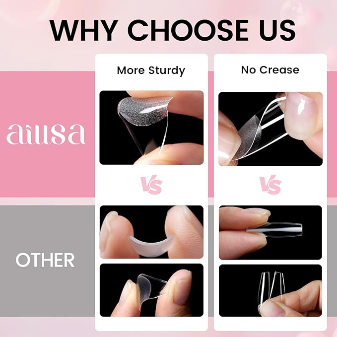 AILLSA Nail Tips with Glue Kit Medium Almond Nail Tips 120pcs, Solid Gel Nail Glue 30g for Acrylic Nail Kit, Full Cover Portable Mini U V Nail Lamp for Women Beginners