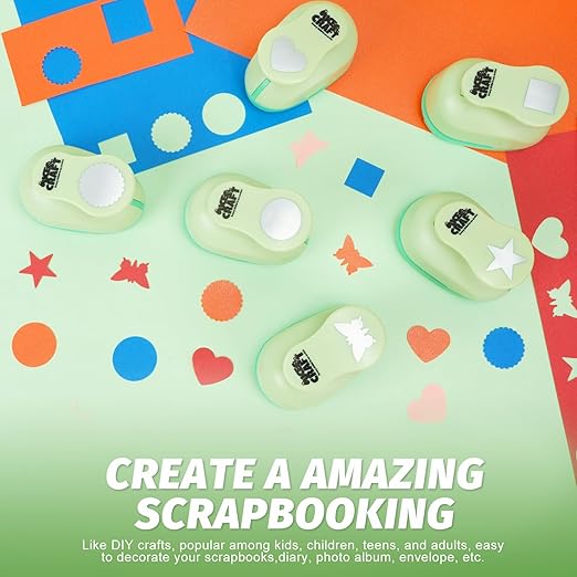 UCEC 6 PCS Craft Hole Punch 1 Inch Paper Puncher, Hole Punch Shapes Crafting Designs DIY for Kindergarten Teacher Office Supplies, 6 Different Shapes Set with 30PCS Craft Paper
