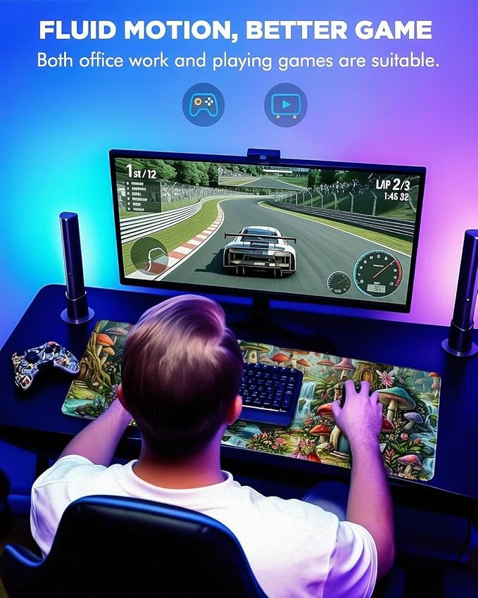 Mouse Pad, Desk Mat, 31.5x11.8in Large Mousepad, Mushroom House | Desk Pad with Stitched Edge & Rubber Non-Slip Bottom, Gaming Mouse Pad, Extended Mousepad for Home, Office