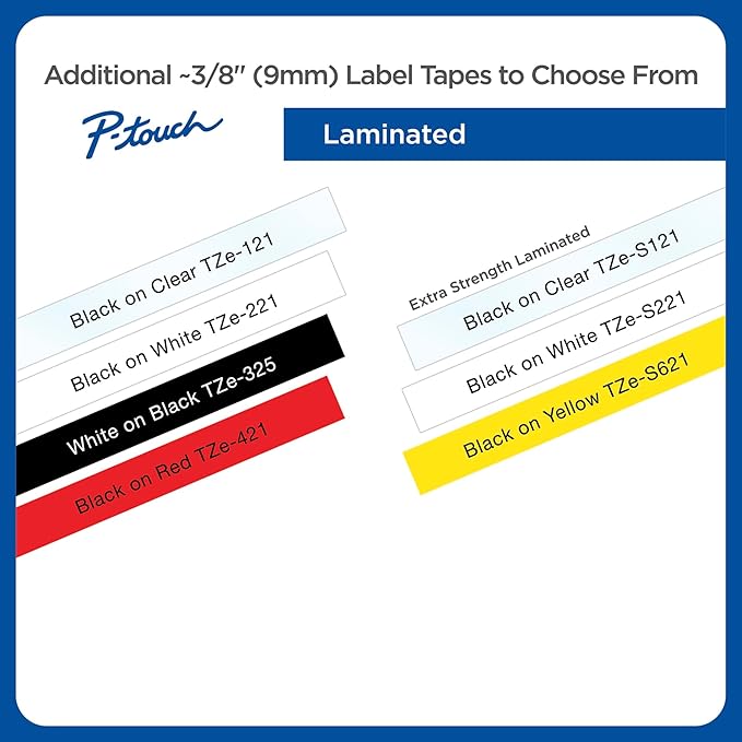 Brother Genuine P-Touch TZE-325, 3/8" (0.35") Wide Standard Laminated Tape, White Print on Black Tape, Laminated for Indoor or Outdoor Use, Water-Resistant, 0.35" x 26.2', Single-Pack, TZE325