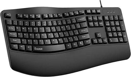 RECCAZR Ergonomic Keyboard, Wired Computer USB Keyboard with Wrist Rest | Spill-Resistant, Wave Keys for Natural Typing, Compatible with Windows/PC/Laptop(Black)