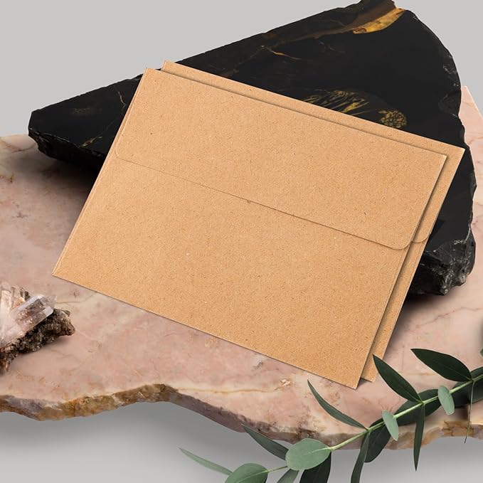 Granhoolm 100 Pack 5x7 Envelopes,Envelopes for 5x7 Cards,5x7 Envelopes for Invitations 5.25 x 7 .25 For 5x7 Cards - Peel & Press,Ideal for Invitations,Weddings,Greeting Cards(Kraft)