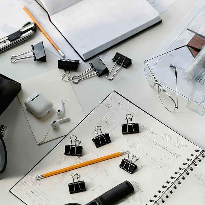 300 Pcs Binder Clips Assorted Sizes, 6 Sizes Jumbo, Large, Medium, Small, Mini and Micro, Metal Paper Clamps, Bulk Black Metal Binding Med Clips Office Supplies for Teachers Business