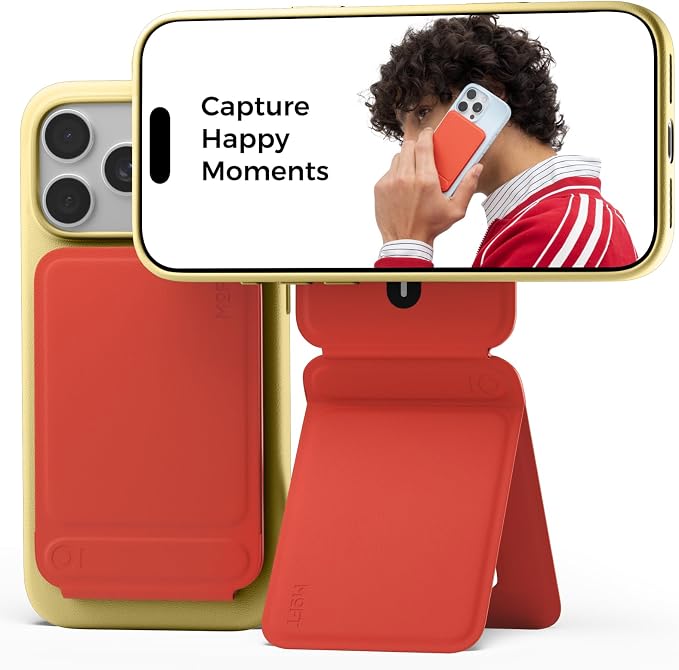MOFT Phone Tripod Stand, Portable Selfie Stick for iPhone, Mulit-Angle | Pocket Size | Strong Magnets l MOVAS Leather | Magsafe Compatible | Easy to Charge | Stylish |For Content Creators