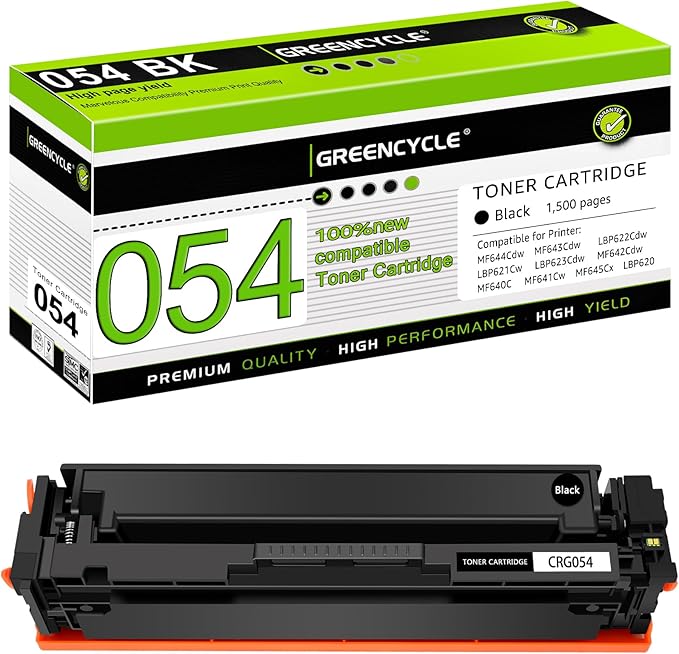 greencycle 1 Pack CRG054 Black Compatible Toner Cartridge Replacement for Canon 054 CRG054 CRG054BK Black Toner Works on Color imageCLASS MF644Cdw MF642Cdw MF641Cdw LBP622Cdw Printer