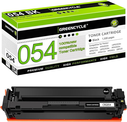 greencycle 1 Pack CRG054 Black Compatible Toner Cartridge Replacement for Canon 054 CRG054 CRG054BK Black Toner Works on Color imageCLASS MF644Cdw MF642Cdw MF641Cdw LBP622Cdw Printer