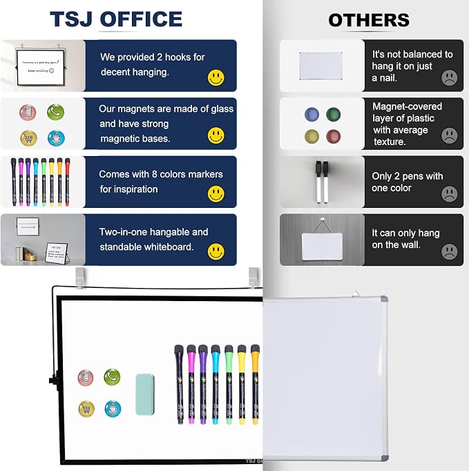 Small White Board - 12 X 16 Inches Black Framed Dry Erase Board | Magnetic Desktop Whiteboard Stand 360 Degrees Revolving Double Sided for Office, Home, School, with Hooks for Wall