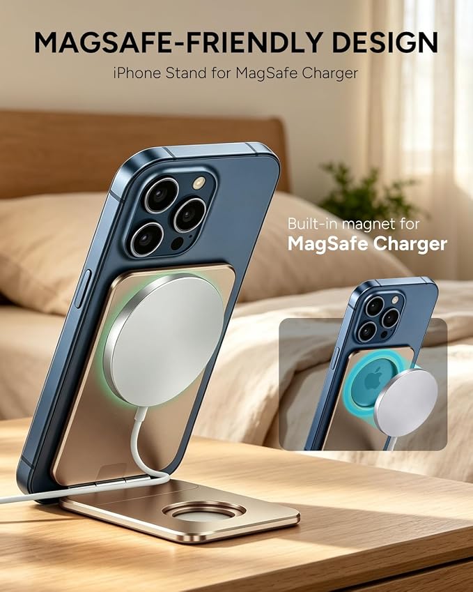1ST IDEA for Magsafe Tripod, Tripod for iPhone Lightweight Aluminum Alloy & Angle Adjustment & Strong Magnets iPhone Tripod Stand Compatible with 17/16/15/14/13/12 (Included Metal Ring)