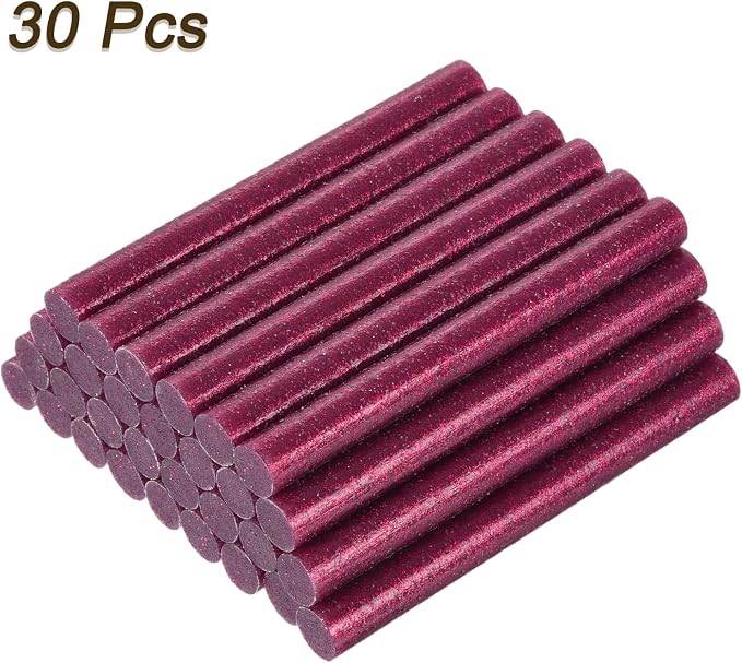 uxcell 30pcs Mini Hot Glue Gun Sticks 4-inch x 0.43-inch High Sticky Large Hot Glue Sticks for Glue Gun, Glitter Rose Red