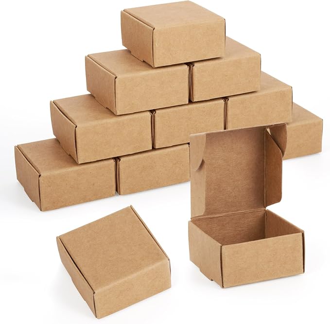 Craftdady 50pc 1.6x1.5x0.8 Inch Soap Shipping Box Small Brown Aircraft Box | Small Paper Jewellery Gift Boxes Square Soap Box Shipping Box Corrugated Paper Boxes for Jewelry Small Business Packing