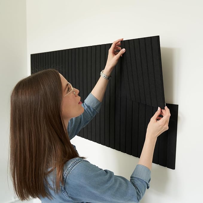 Large Felt Bulletin Board - Stylish 35 x 47 Inch Cork Board Alternative | 12 Customizable Adhesive Tiles with Golden Pins Perfect to Display Your Photos - Great for Office and Wall Decor